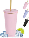 Thermobecher – mit Strohhalm, auslaufsicher, doppelwandig, aus Edelstahl, 500ML