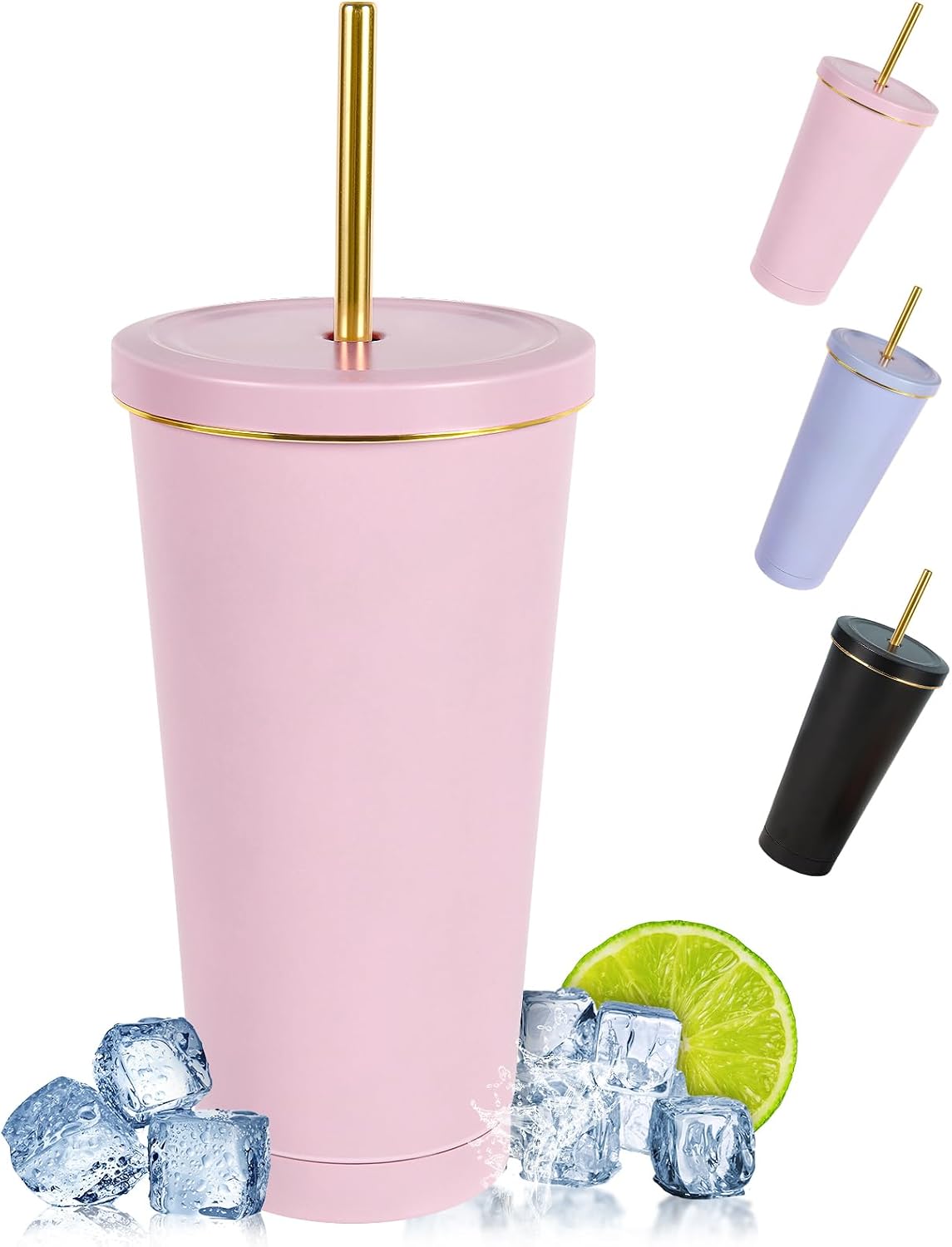 Thermobecher – mit Strohhalm, auslaufsicher, doppelwandig, aus Edelstahl, 500ML