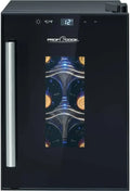 ProfiCook Weinkühler für 6 Flaschen, Getränkekühlschrank mit UV-Schutzglas, LED-Lichter, 3 Ablagen (2 entnehmbar), Temperaturbereich: 11-18°C, 17L Kapazität - Modell PC-WK 1230